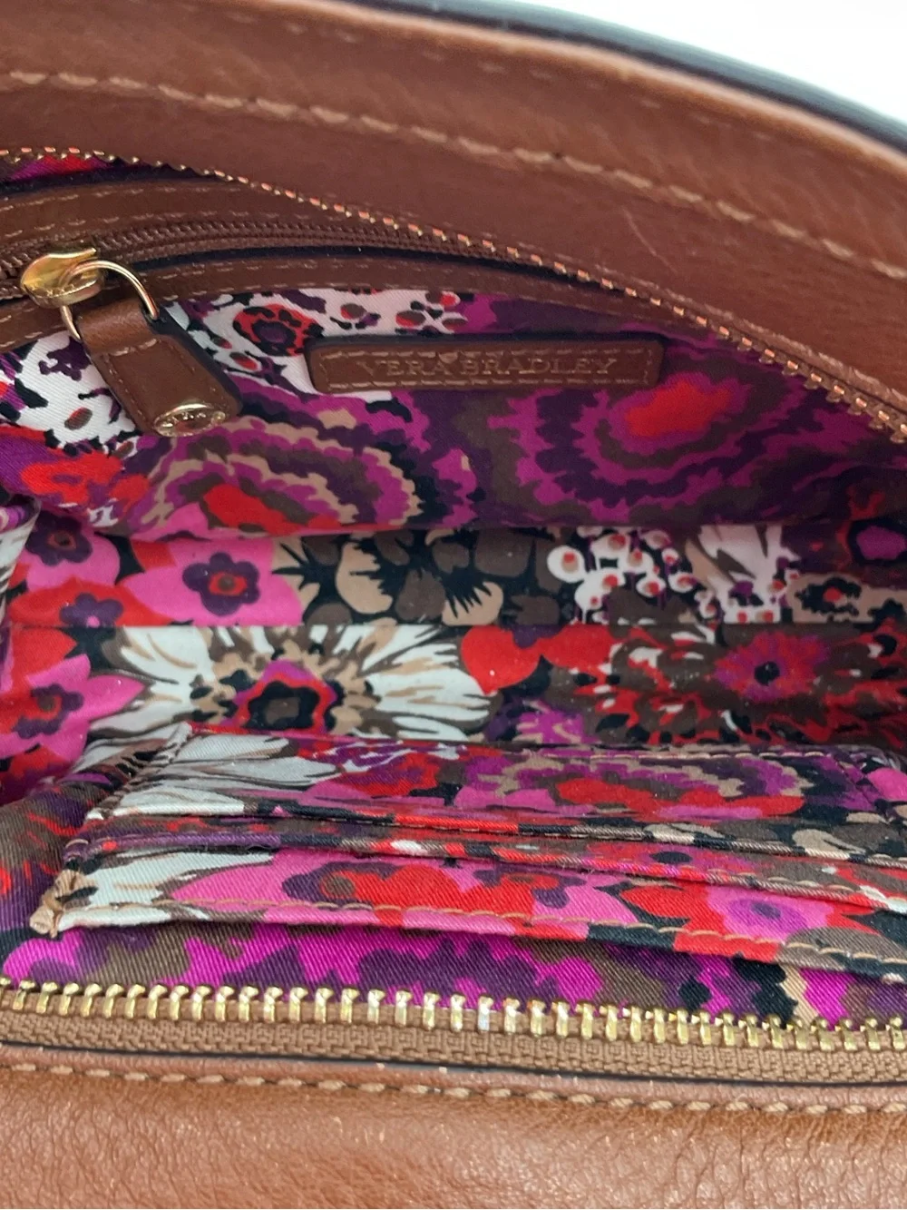 Vera Bradley Quilted Natalie Crossbody Brown Leather Bag